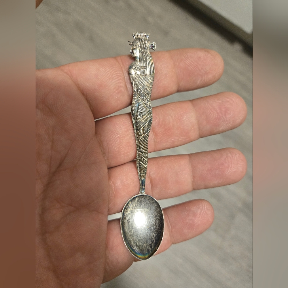 Rare ancienne cuillère cartoche égyptienne estampillée 100% argent sterling,